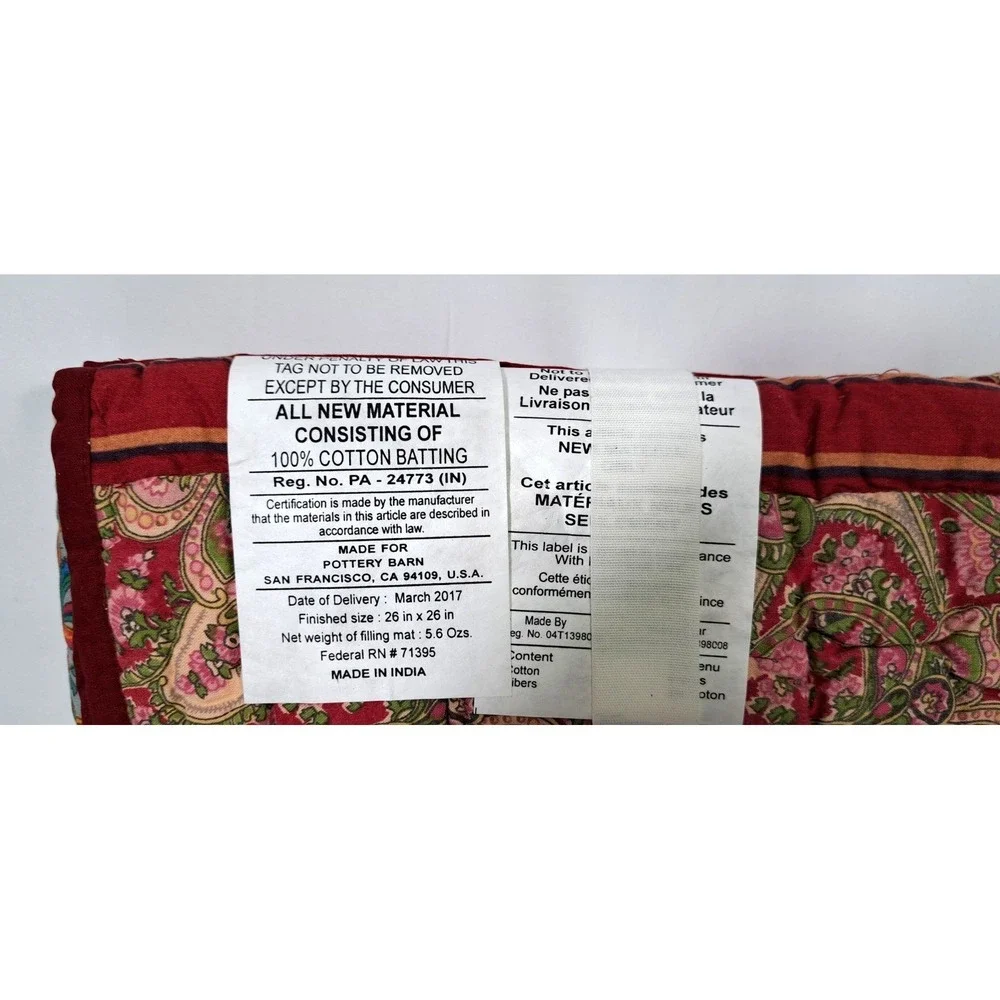 Pottery Barn Georgia Patchwork Euro Sham 26x26 Quilted Cotton Paisley Red‎ Multi